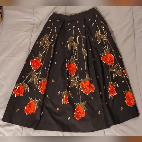 Vintage 80's Strawberry Fields Midi Floral Flair Pleated T Length Skirt. - Picture 12 of 12
